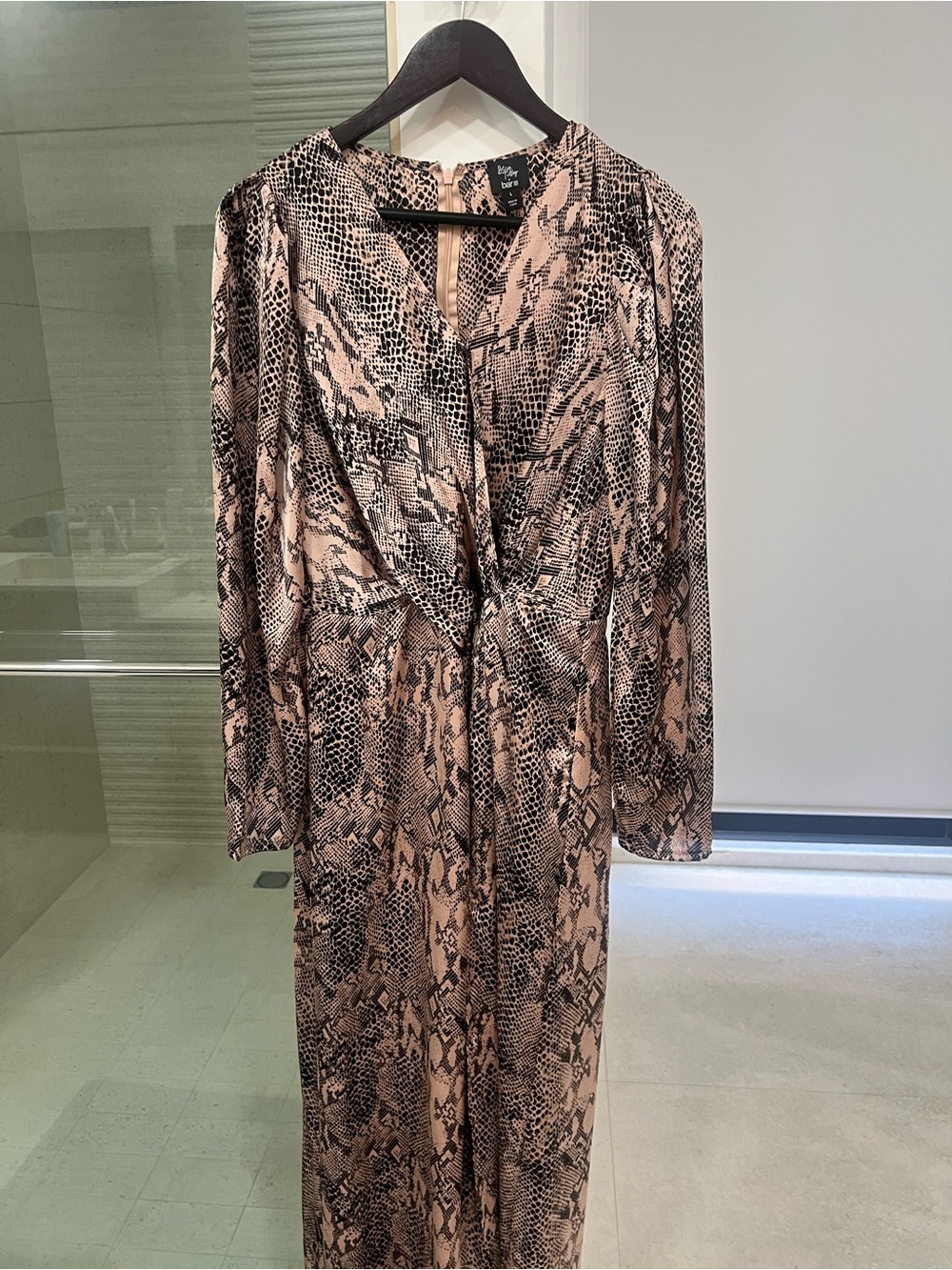 Bar III Blush and Black Snake-Print Long-Sleeve Midi Dress